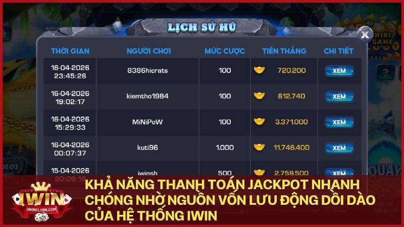 Bạn hoàn toàn yên tâm nhận thưởng Jackpot tiền tỷ chỉ trong vài phút tại hệ thống Iwin Club